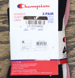 Champion Womens Varsity Striped 3pack Cushion Crew Socks Pink Multi 4-10