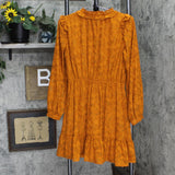 LC Lauren Conrad Womens Long Sleeve Lined Babydoll Dress Rust Orange S