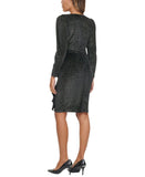 Calvin Klein Glitter Velvet Ruffle-Trim Dress Black Multi See Measurements