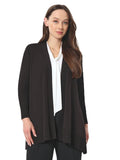 Kasper Womens Open Front Knit Ribbed Asymmetric Hem Cardigan Sweater Black S