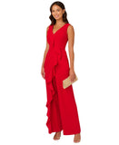Adrianna Papell Surplice Sleeveless Knit Crepe Ruffle Jumpsuit Super Red 2