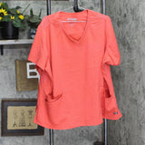 Barco Womens V-Neck Short Sleeve Stretch Scrub Shirt Top Coral Red 3XL