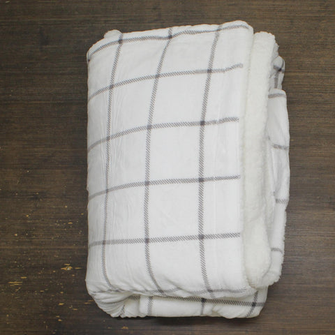 ZUZIFY Plush Sherpa Backed Oversized Throw Blanket Brown / Ivory Plaid 94x94