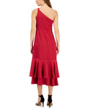 Taylor Women's Ruffled One-Shoulder Midi Dress 2954M Burgundy Red 12