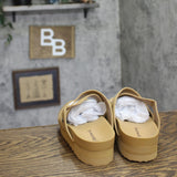 Bearpaw Criss-Cross Strappy Faux Leather Slip-On Sandals Iced Coffee Brown 11M