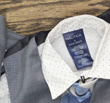 Nautica Sharkskin Vest Shirt Tie and Pants 4-Piece Suit Set Gray Blue Multi 5