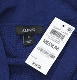 Alfani Pointelle Polo V-Neck Ribbed Knit Sweater Top Blazing Navy Blue M