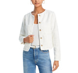 Aqua Womens 5-Button Crop Tweed Jacket OI5757BL White S