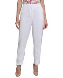 Calvin Klein Linen-Blend Mid Rise Slim-Leg Pants T52PA072 White 8P