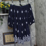 City Chic Off-Shoulder Puff Sleeve Embroidered Romper Navy Blue / White 16W