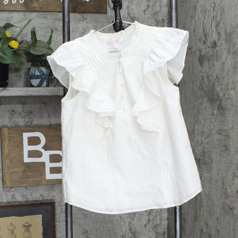 LC Lauren Conrad Womens Pinktuck Ruffle Sleeve Blouse Shirt Top White S
