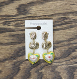 Francesca's Drop Heart Flower Pressed Metal Earrings Gold / Yellow Multi 2"