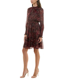 Taylor Petite Sheer Long-Sleeve Chiffon Smocked Waist Dress Red Crimson Multi 8P