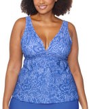 Raisins Curve Plus Tanzania Printed Plunge-Neck Tankini Swim Top Slate Blue 18W