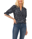 Cece Womens 3/4-Sleeve Tie Neck Floral Print Blouse 7033067 Rich Black XS