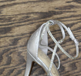 Jessica Simpson Shimmer Jaeya Strappy Stiletto Heeled Sandals Platinum Gray 6.5M