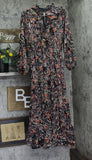 Aqua Womens Floral Satin Burnout Long Sleeve Maxi Dress IDO12879 Black Multi S