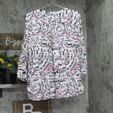 JM Collection Women's 3/4-Sleeve Printed Pleat Back Blouse Pink Multi XL