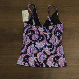 Swim Solutions Crossover Tankini Swim Top Dancing Paisley Black Multi 8