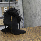 Michael Michael Kors Womens Whitby Feather Trim Pointed Toe Booties Black 5M