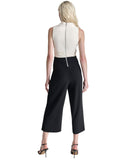 DKNY Womens Cowlneck Patch-Pocket Cropped Jumpsuit DD4JGD26 Eggshell / Black 14