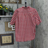 Wrangler Mens Plaid Short Sleeve Pocket Button Up Shirt Red Plaid L