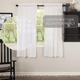 VHC Brands Panel Pair Rod Pocket Ruched Window Curtain Soft White 36x63