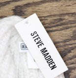 Steve Madden Womens Marled Knit Beanie Wool Blend Logo Natural Off White