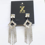 Z by Zaxie Fringe Diamond Frame Post Earrings Silver Gray / Clear 3.5"