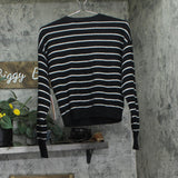 Aqua Lightweight Cherry Stripe Cashmere Sweater Black Multi XS
