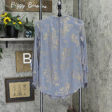 LC Lauren Conrad Womens Lurex Woven Sleeve Blouse Shirt Top Gray / Gold S