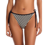 Solid & Striped Womens The Iris String Bikini Bottom Noir Black / Khaki Stripe L