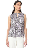 Kasper Printed Sleeveless Juliette Blouse Shirt Vanilla Ice / Lavender Purple PS