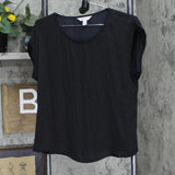 Nine West Womens Rolled Short Sleeve Blouse Shirt Top 1661b54c9e5197 Black S