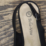 Bella Vita Women's Cheerful Wedge Sandal CHRFL Black Linen Print 8.5M