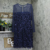 Eliza J Womens Sequined Fringe Illusion Dress EJ4M3449 Navy Blue 10