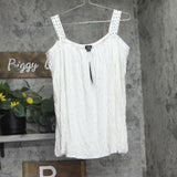 Belldini Linen Blend Studded Cold Shoulder Knit Top White / Silver L