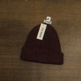 Steve Madden Womens Marled Knit Beanie Cuffed Shimmer Chunky Logo Merlot Red