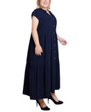 Ny Collection Womens Plus Size Short Sleeve Slubbed Midi Dress Navy Blue 3X