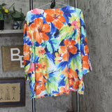 Alfred Dunner Womens Plus Size Amalfi Coast Watercolor Floral Top Blue Multi 2X