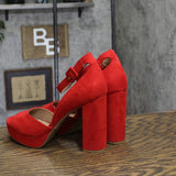 Sun + Stone Reemaa Micro Suede Block Heel Platform Sandals Red Micro 8.5W