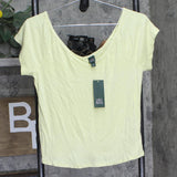 Wild Fable Womens Short Sleeve Double V-Neck Ribbed T Shirt Top Light Yellow L