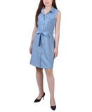 Ny Collection Womens Petite Sleeveless Belted Denim Dress PCBD0205