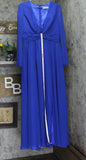 Ieena by Mac Duggal Twist Sheer Long Sleeve Maxi Dress Gown Sapphire Blue 10