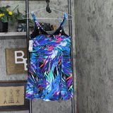 Swim Solutions Tropical Leaves Bow-Front Swim One Piece Dress Black / Multi 16