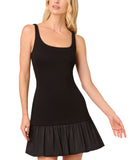 Adrianna Papell Womens Ponte Taffeta Drop Waist Flounce Dress Black 10