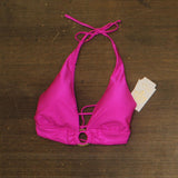 Becca Ribbed Chain Ring Halter Bikini Swim Top 223157 Azalea Pink D