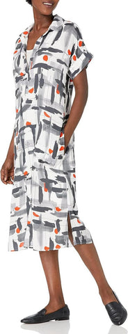 B New York Womens Sustainable Short Sleeve Henley Midi Dress Mid Gray XS
