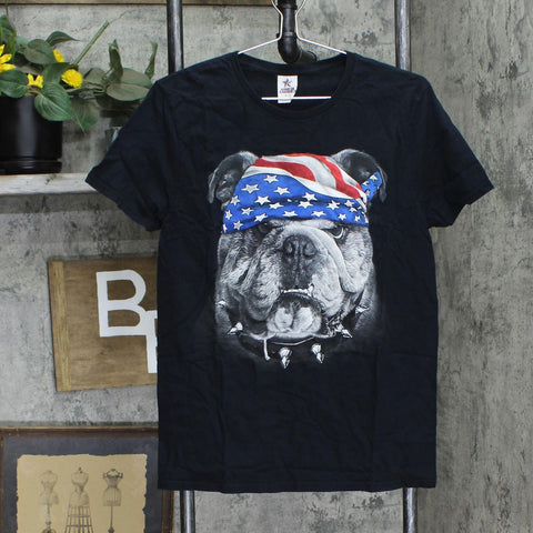 Sprit of America Womens Graphic Pitbull America Patriotic T-Shirt Tee Black M