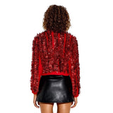 33 Degrees Tinsel Garland Holiday Bells Front Tie Cardigan Red S